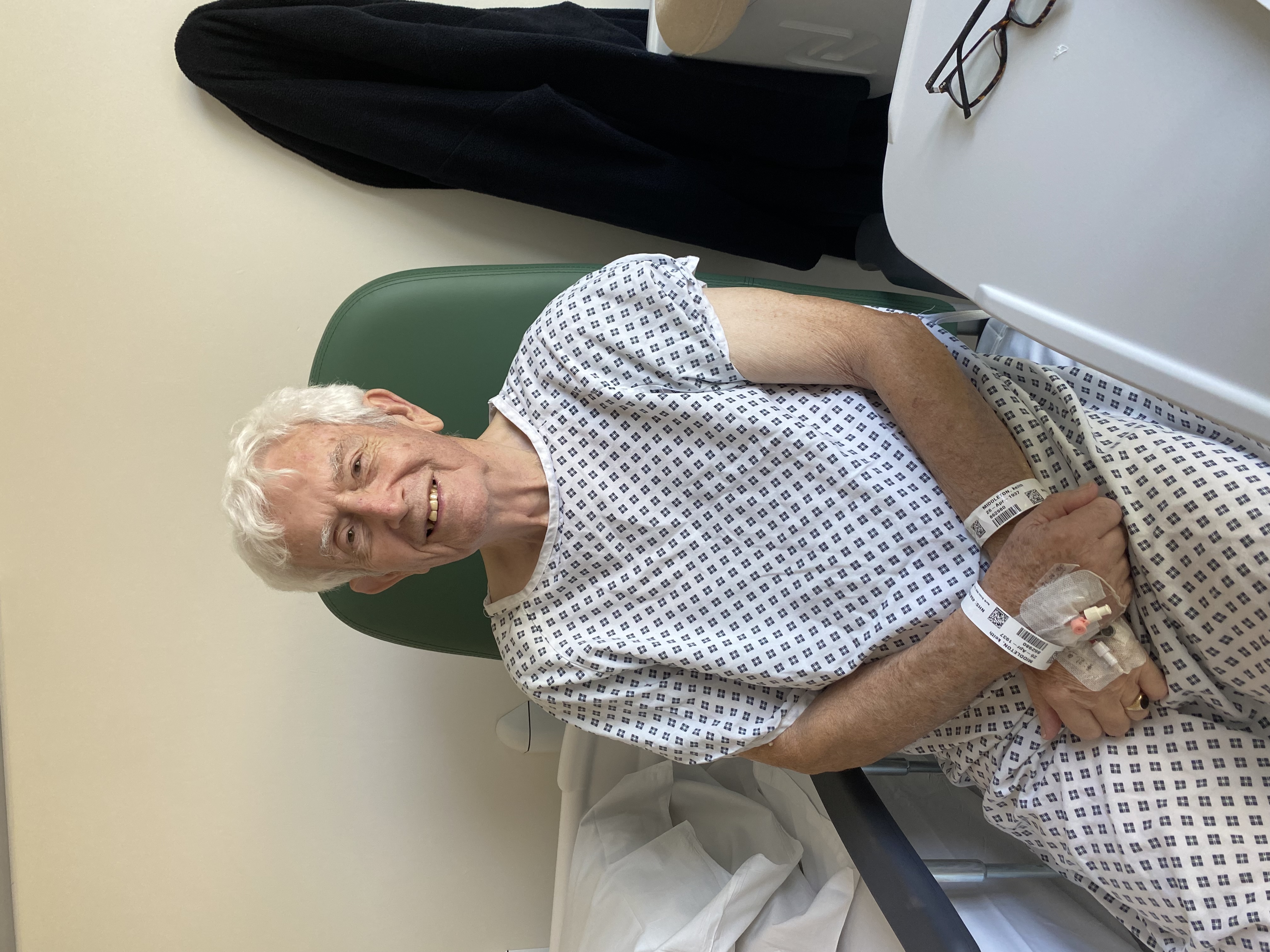 Patient Keith Middleton smiling on treatment chair