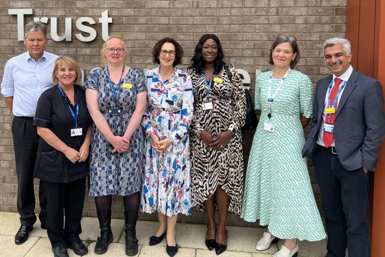 Baroness Merron with NBT colleagues outside NBT Trust Headquarters
