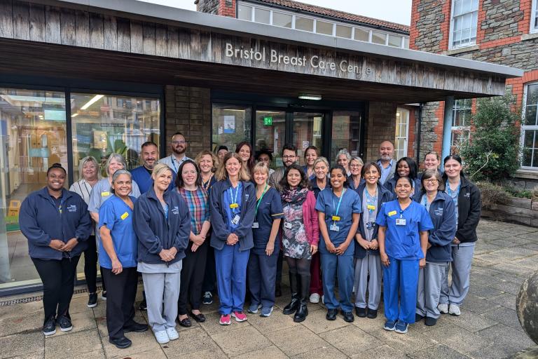Bristol Breast Care team pose for group photo outside the Bristol Breast Care Centre