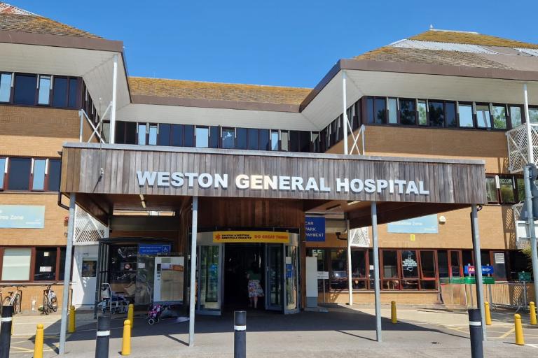 Front of Weston General Hospital entrance