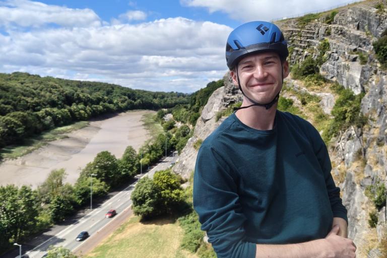 Lewis enjoying a rest while climbing in the Avon Gorge