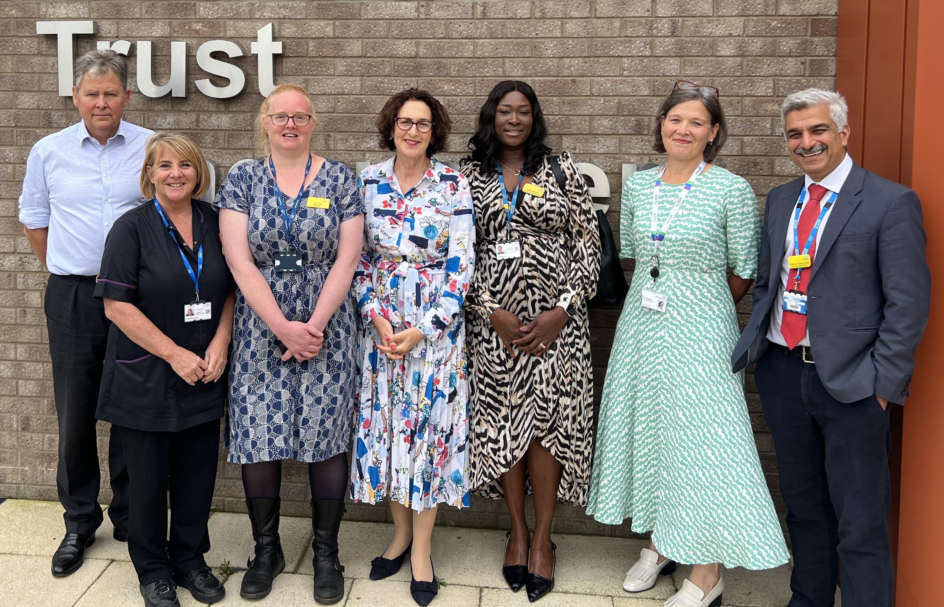 Baroness Merron with NBT colleagues outside NBT Trust Headquarters
