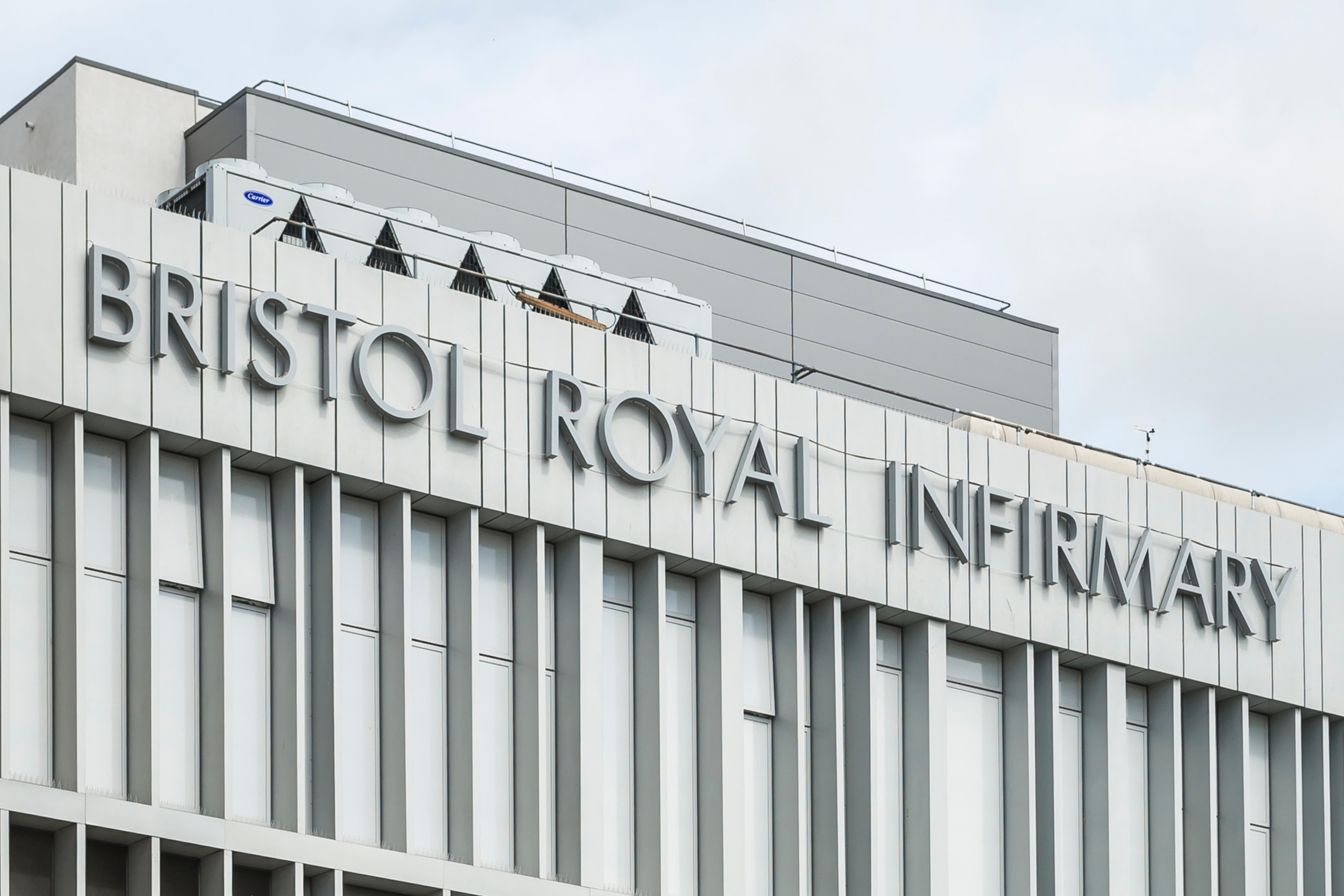Bristol Royal Infirmary sign on the front of the building