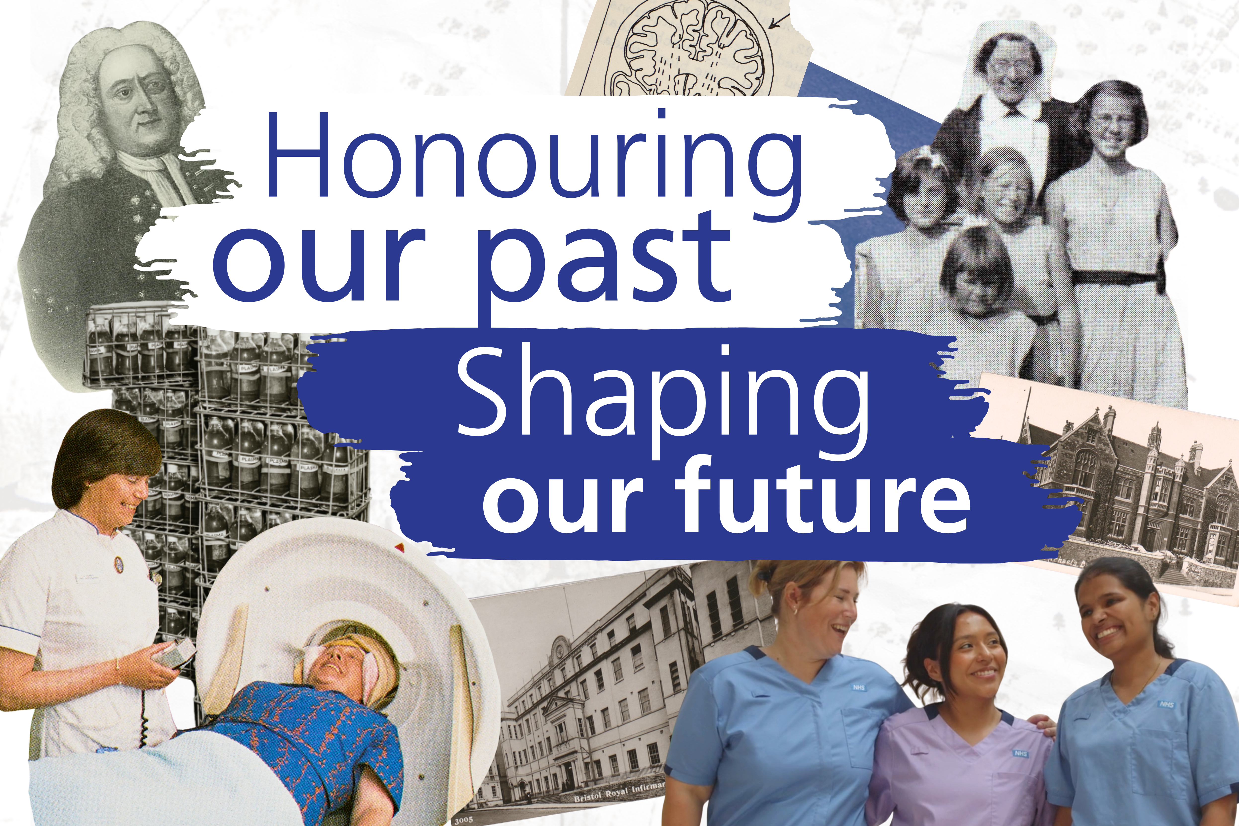 Graphic with text 'Honouring our past. Shaping our future.' With historical images surrounding the text