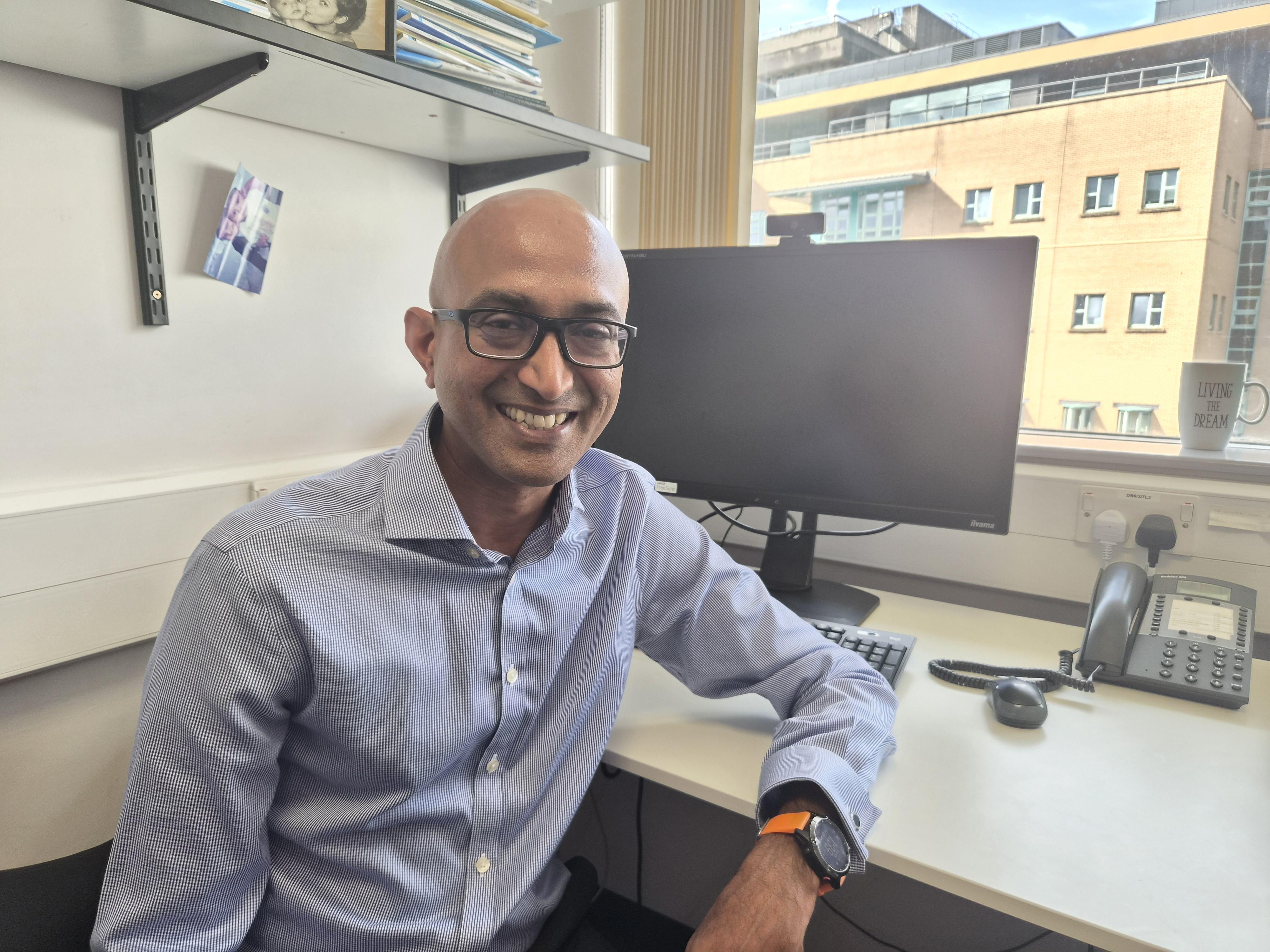Professor Athimalaipet Ramanan in his office opposite the Bristol Children's Hospital